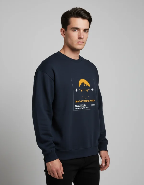 Skateboard Printed Navy Blue Unisex Oversized Sweatshirt