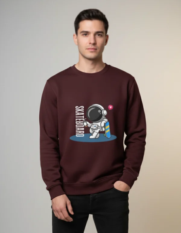 Skateboard Printed Maroon Unisex Regular Fit Sweatshirt